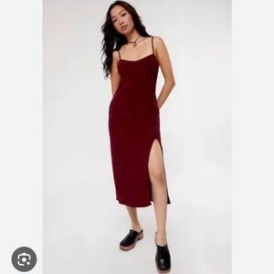 Kendall & Kylie Maroon Linen Bustier Dress